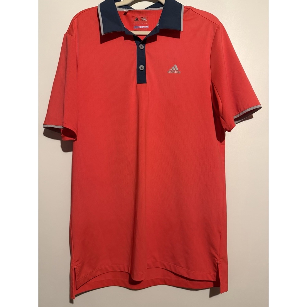 adidas ClimaCool Men's Solid Red/Blue Shirt Short Sleeve Collared Logo S. F6022